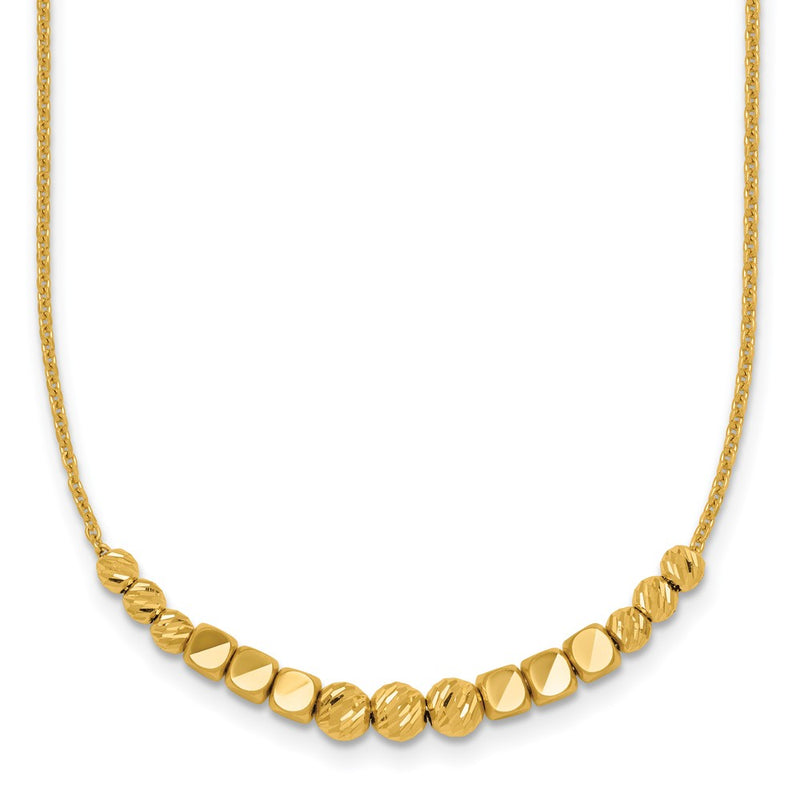 14K Yellow Gold Polished Diamond-cut and Square Beaded 16 Inch Necklace Plus 2 Inch Extender