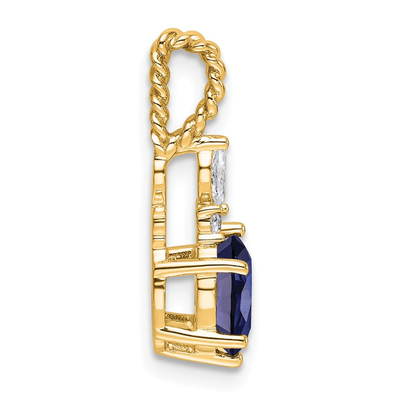 14K Yellow Gold Diamond and 7x5 Oval September/Lab Created Sapphire Twisted Chain Slide