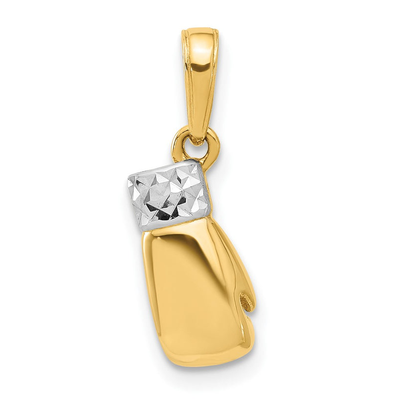 14K Yellow Gold and Rhodium Diamond-cut Boxing Glove Pendant