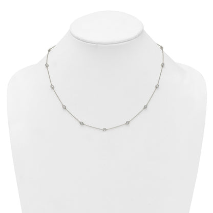 14K White Gold Complete 7/8 carat Bezel-set Diamond and Cable Chain 15-Station 18 Inch Necklace