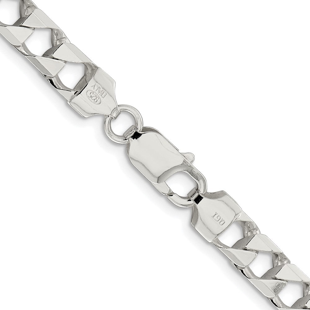 Sterling Silver Rhodium-plated 7.2mm D/C Square Curb 26 Inch Chain