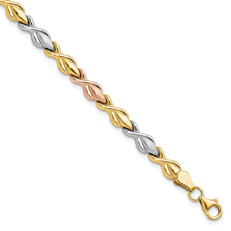 10K Tri-Color Gold Tri-color Polished and Brushed Link Bracelet