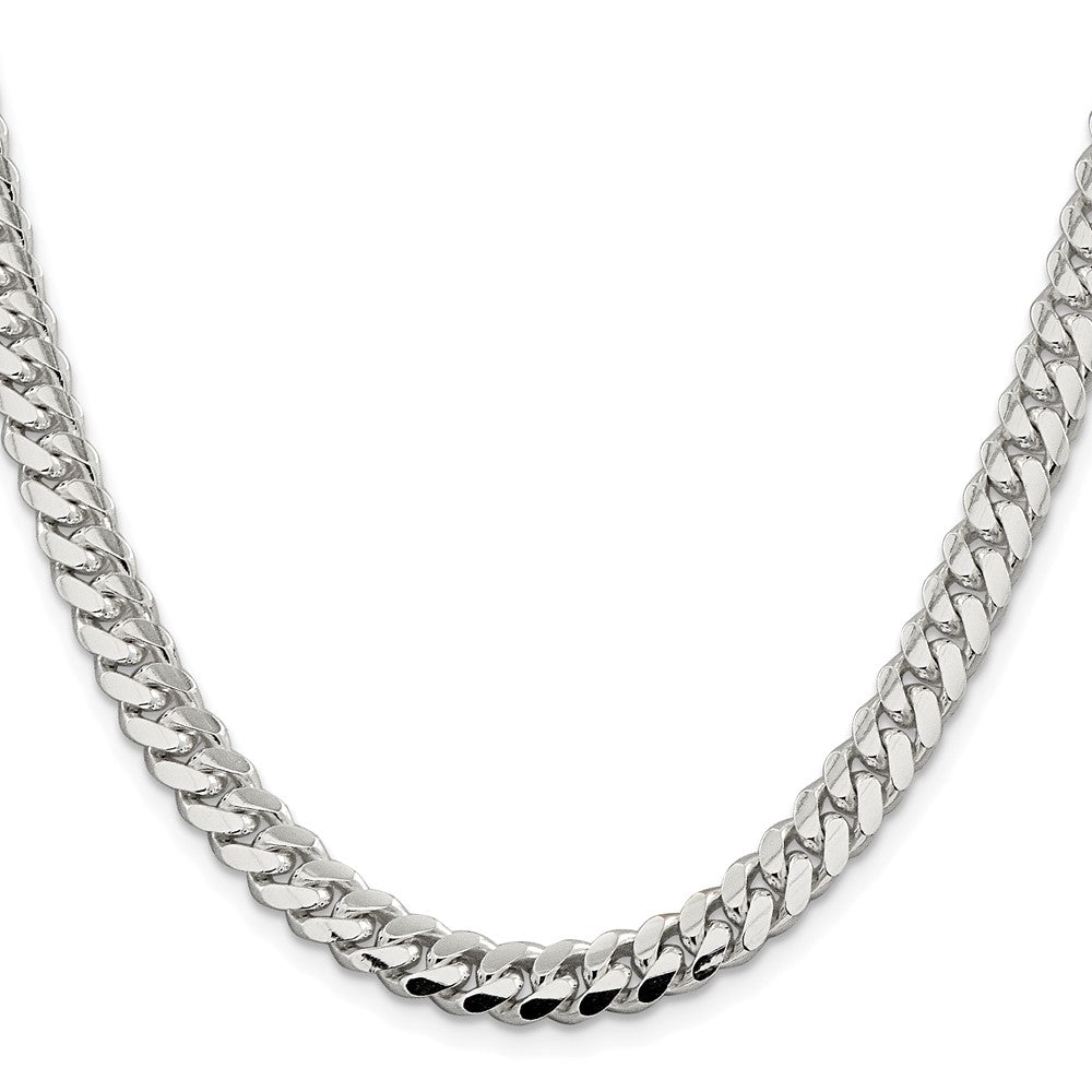 Sterling Silver Rhodium-plated 7.0mm Polished Domed Curb 24 Inch Chain