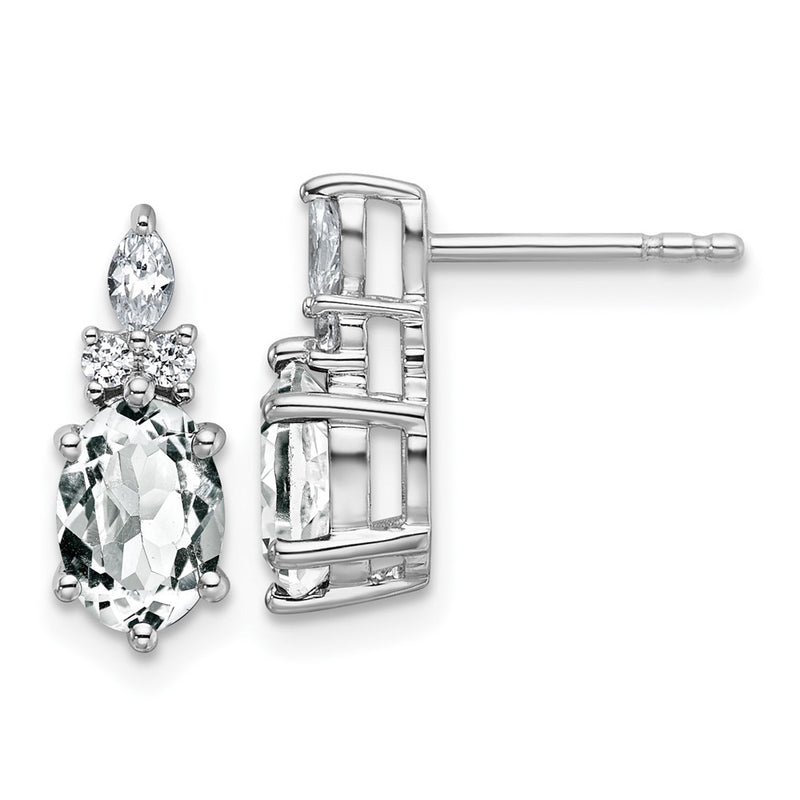 14K White Gold Diamond and 7x5 Oval April/White Topaz Post Earrings