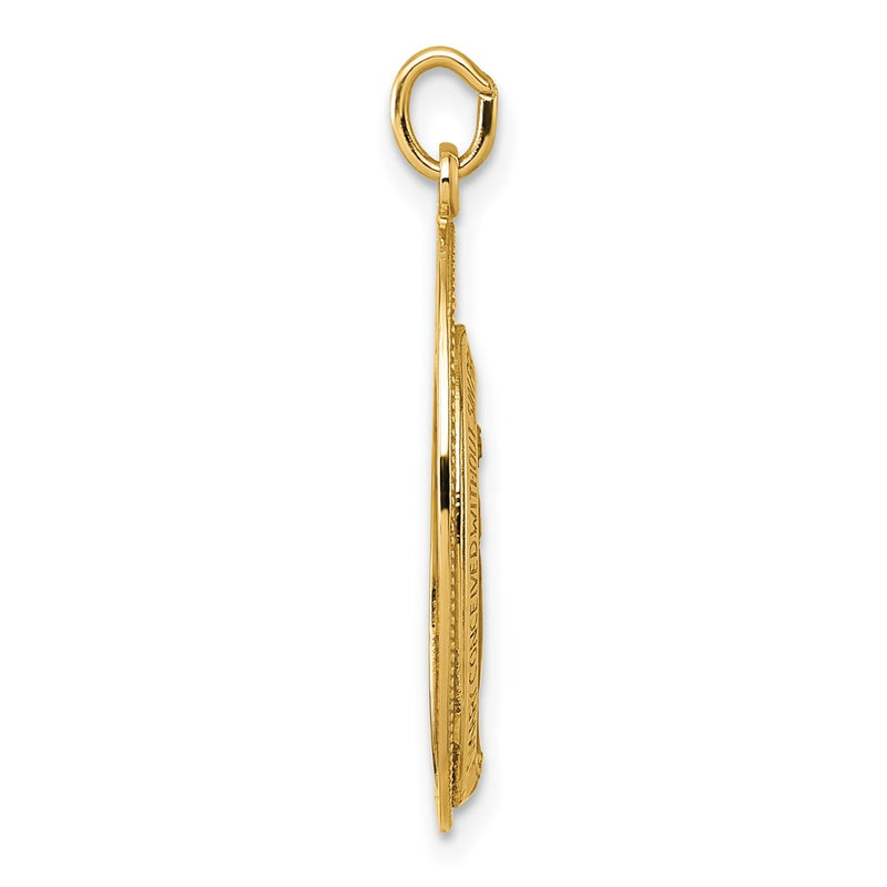 14K Yellow Gold Polished and Satin Semi-solid Miraculous Medal in Frame Oval Pendant