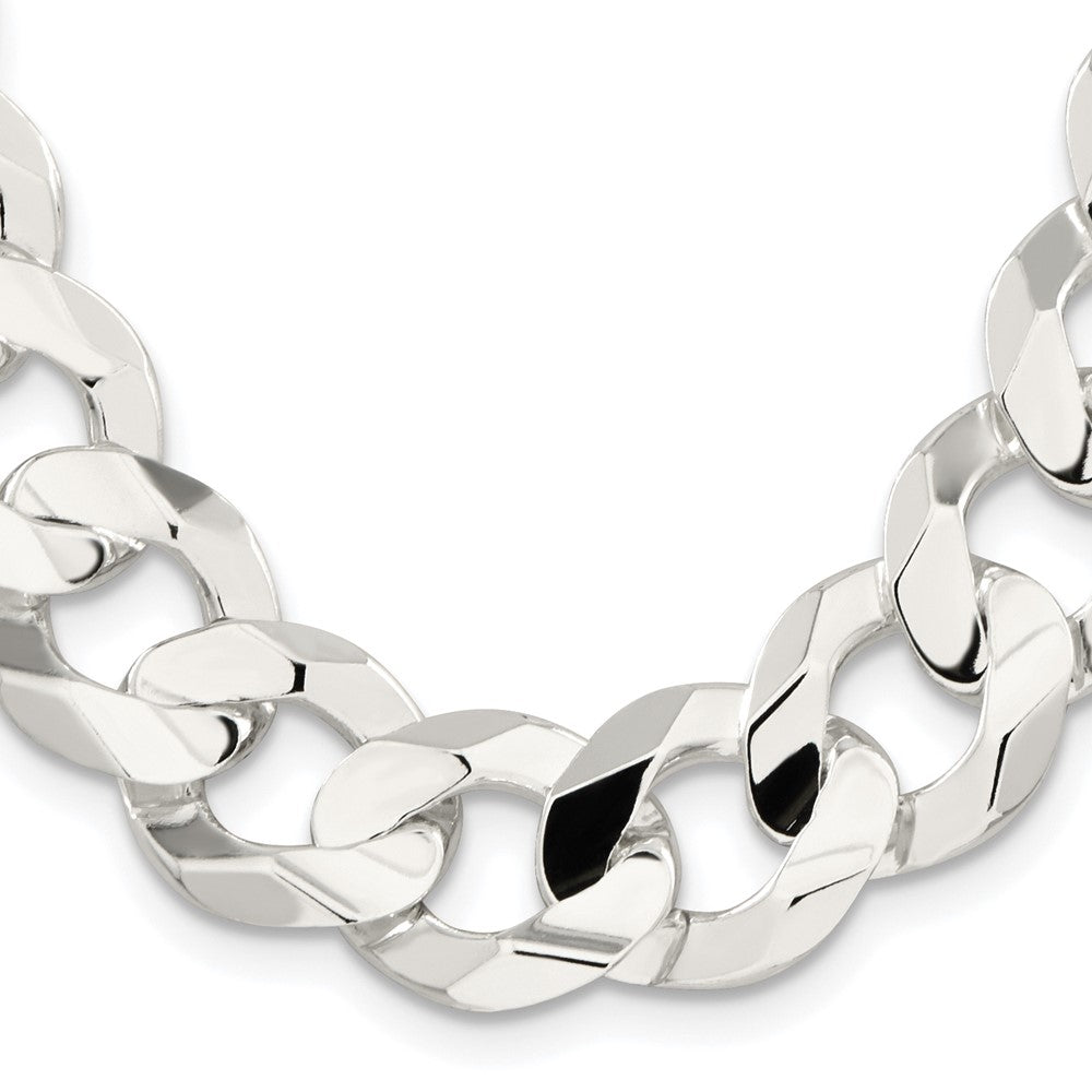Sterling Silver Rhodium-plated 15.75mm Concave Beveled Curb 22 Inch Chain