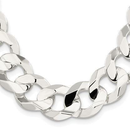 Sterling Silver Rhodium-plated 15.75mm Concave Beveled Curb 22 Inch Chain