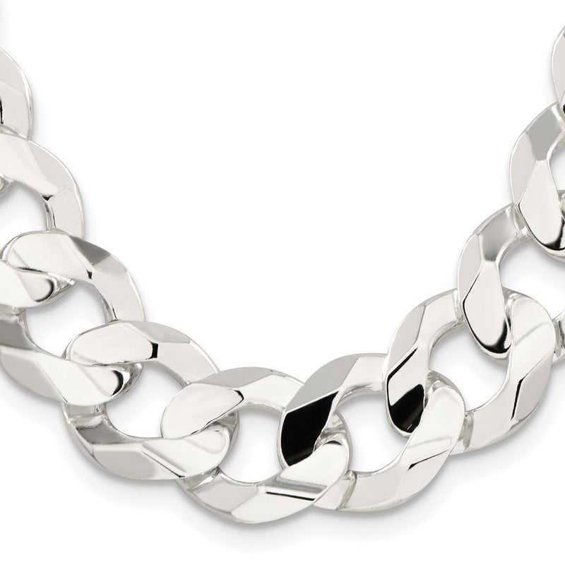 Sterling Silver Rhodium-plated 15.75mm Concave Beveled Curb 22 Inch Chain