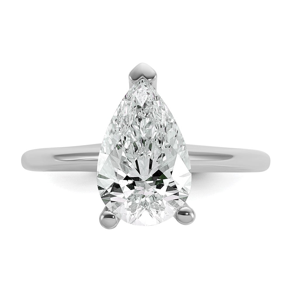14K White Gold 2 1/2 carat Certified Lab Grown Diamond VS+ F+ Pear Solitaire Complete Engagement Ring