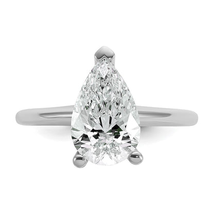 14K White Gold 2 1/2 carat Certified Lab Grown Diamond VS+ F+ Pear Solitaire Complete Engagement Ring