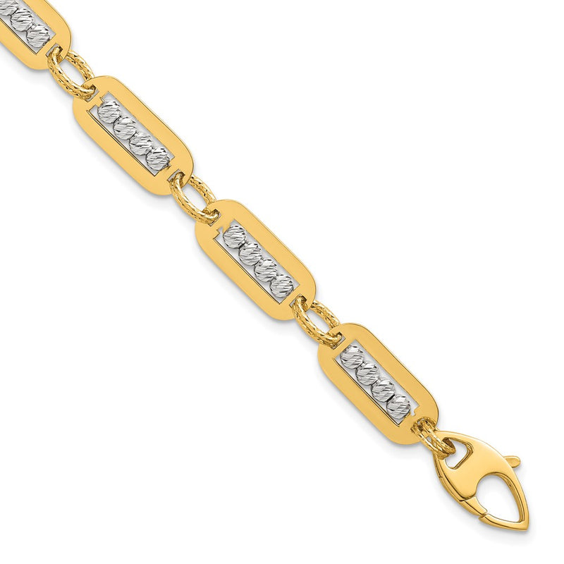 14K Two-Tone Gold Polished Diamond-cut Bead Chain Bracelet Plus Extender