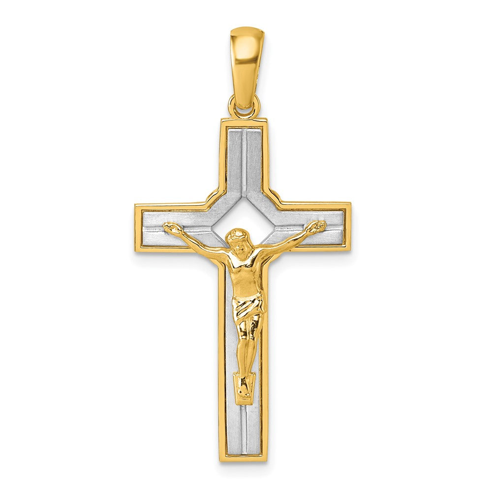 14K Two-Tone Gold Two-tone Polished and Satin Crucifix With Square Cut Out Pendant
