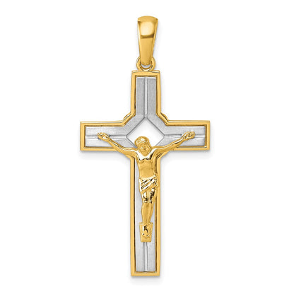14K Two-Tone Gold Two-tone Polished and Satin Crucifix With Square Cut Out Pendant