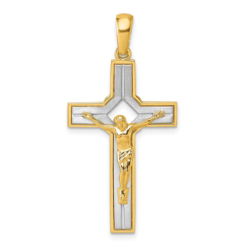 14K Two-Tone Gold Two-tone Polished and Satin Crucifix With Square Cut Out Pendant