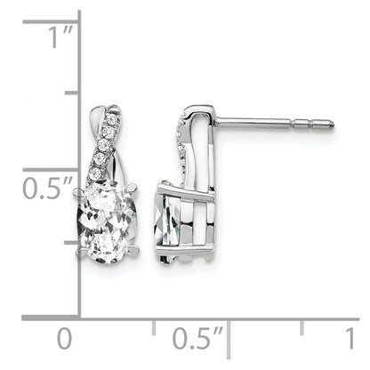14K White Gold 7x5 Oval April/White Topaz and Diamond Earrings