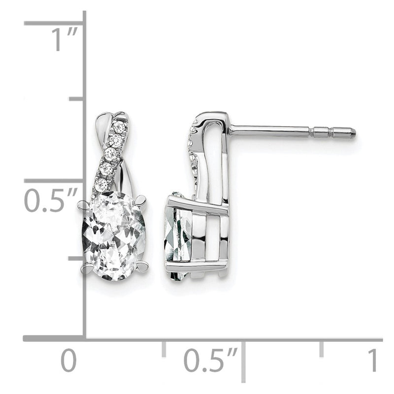 14K White Gold 7x5 Oval April/White Topaz and Diamond Earrings