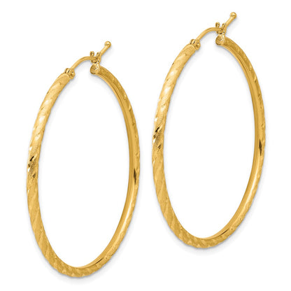 14K Yellow Gold 2.00x40mm Polished and Satin Diamond-cut Twist Tube Hoop Earrings
