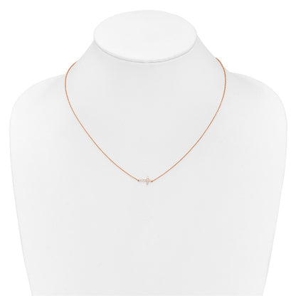 14K Rose Gold 1/10 carat Diamond Sideways Cross 18 Inch Necklace