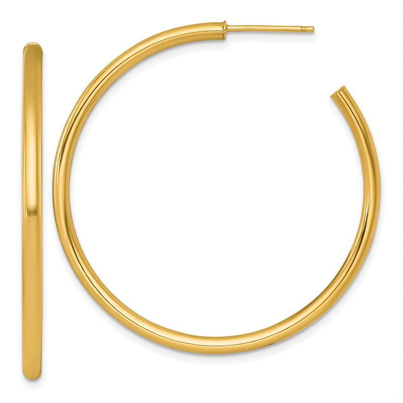 14K Yellow Gold Polished 2.5 x 45mm Tube C-Hoop Post Earrings