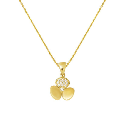 14K Yellow Gold Three Leaf Clover Cubic Zirconia Necklace