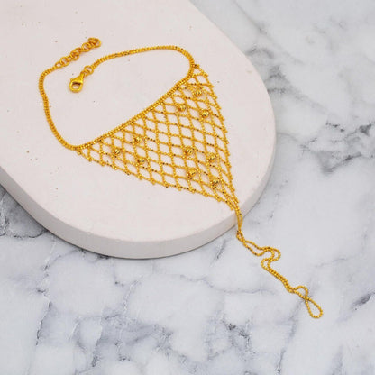 14K Yellow Gold Gold Bead Mesh Shahmaran Bracelet