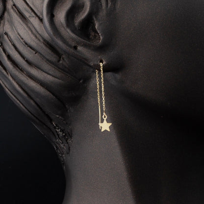14K Yellow Gold Star Dangle Chain Earrings