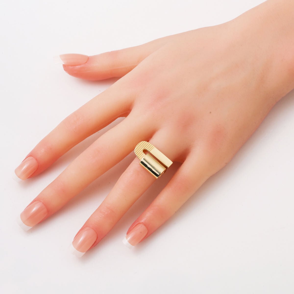 14K Yellow Gold Geometric Striped Ring