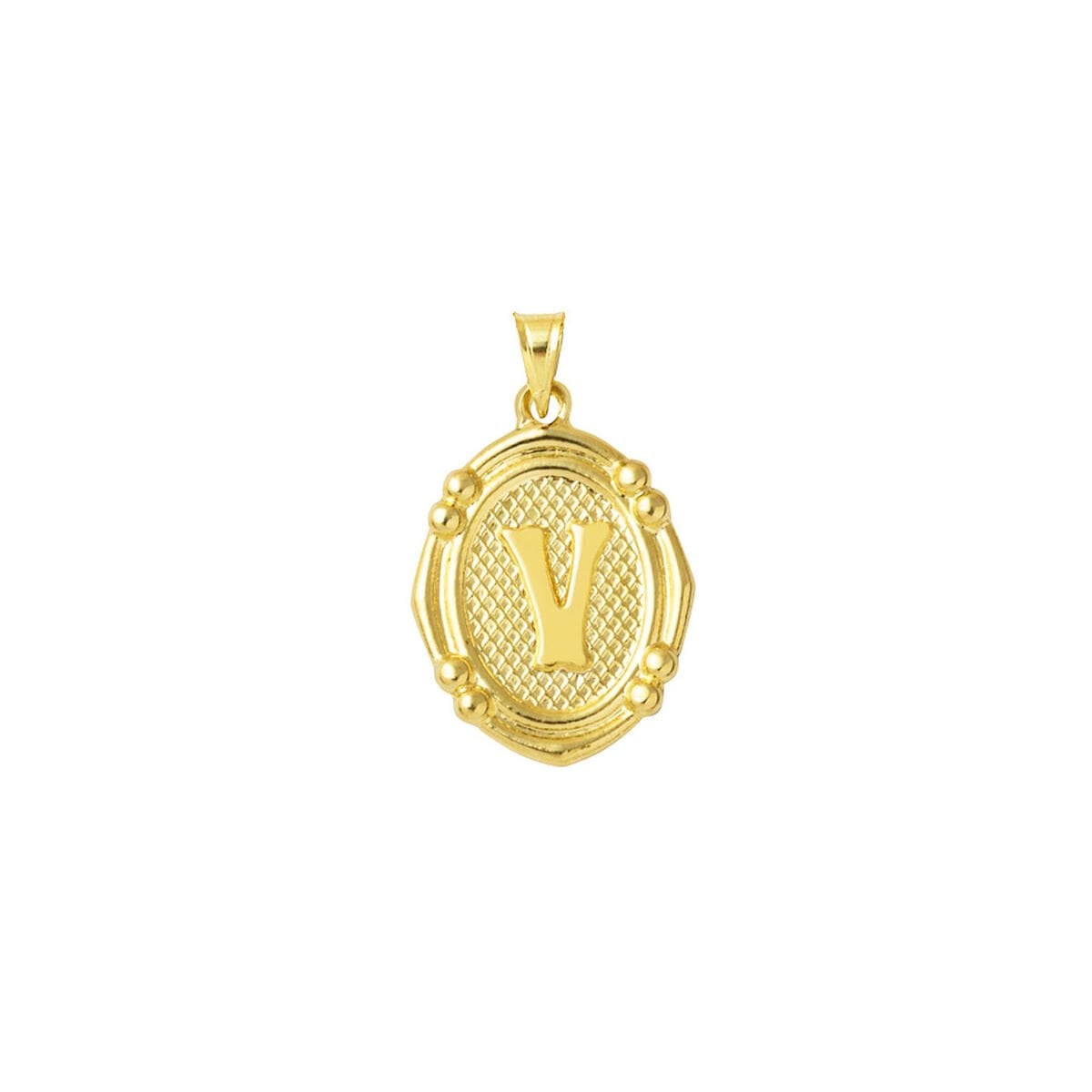 14K Yellow Gold Italian V Initial Pendant