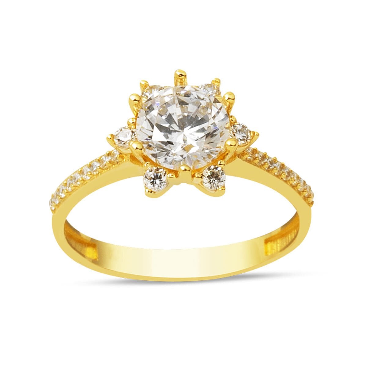 14K Yellow Gold Honeysuckle Solitaire Cubic Zirconia Ring