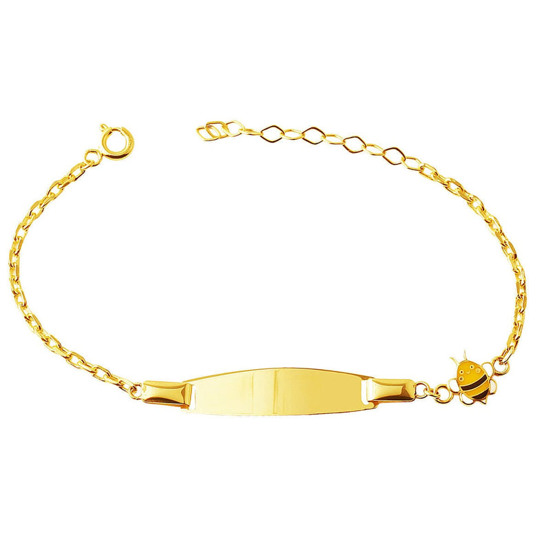 14K Yellow Gold Personalized Name Bee Enamel Children's ID Bracelet