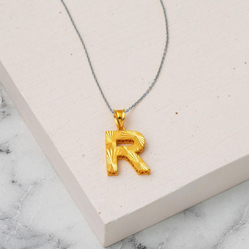 22K Yellow Gold Three Dimensional R Initial Pendant
