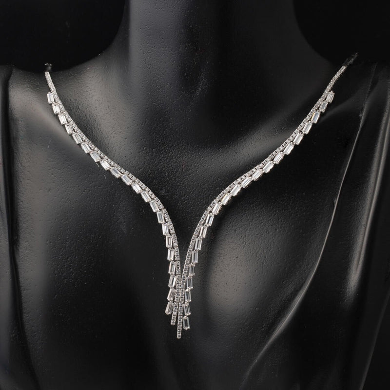 14K White Gold Tennis Cubic Zirconia Collar Necklace