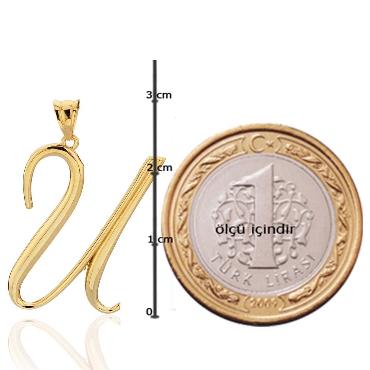 14K Yellow Gold Initial U Letter Pendant