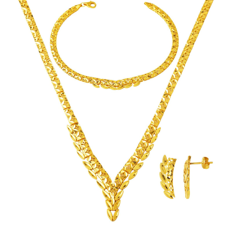 14K Yellow Gold Wheat Wedding Set