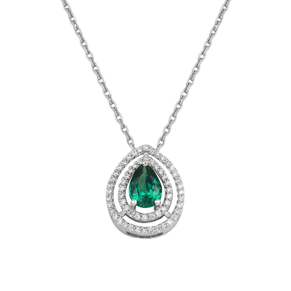 14K White Gold 0.20 Ct Diamond Emerald Necklace