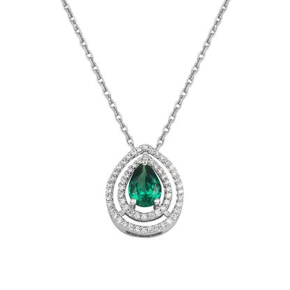 14K White Gold 0.20 Ct Diamond Emerald Necklace