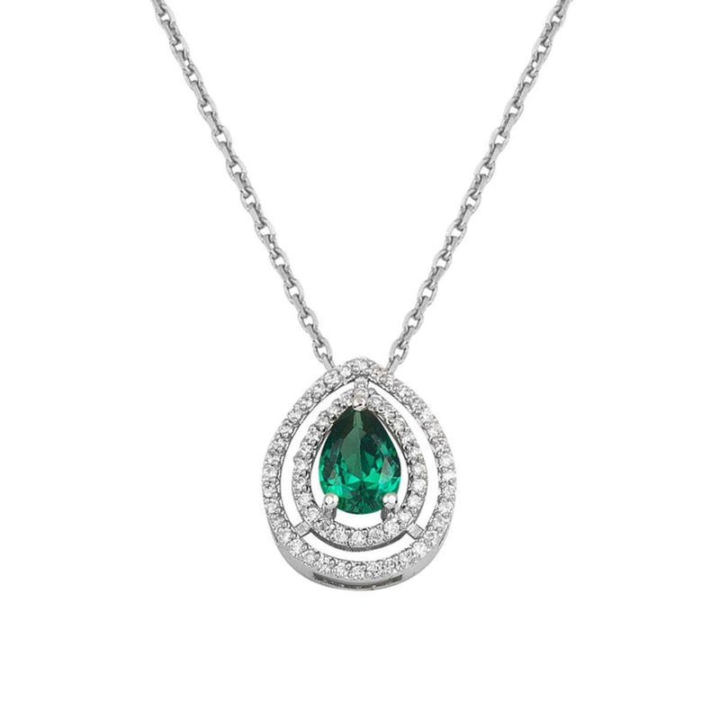 14K White Gold 0.20 Ct Diamond Emerald Necklace
