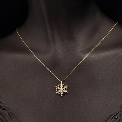 14K Yellow Gold Heart Snowflake Cubic Zirconia Necklace (2.14 g)