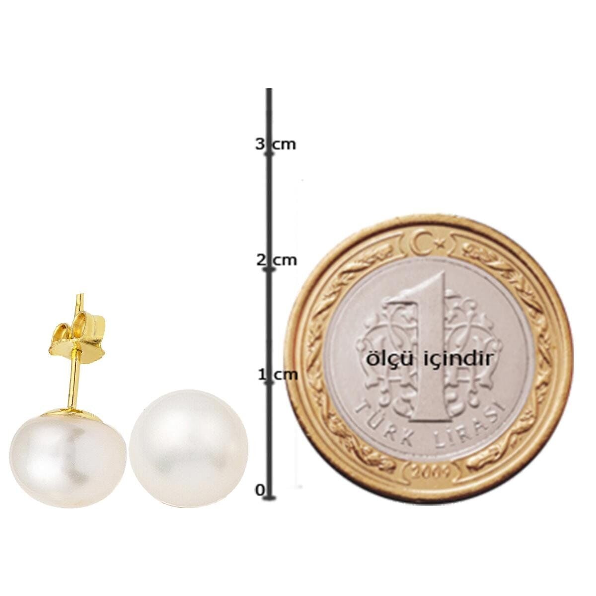 14K Yellow Gold White Flat Pearl Earrings