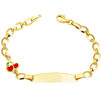 14K Yellow Gold Cherry Children's Enamel ID Bracelet
