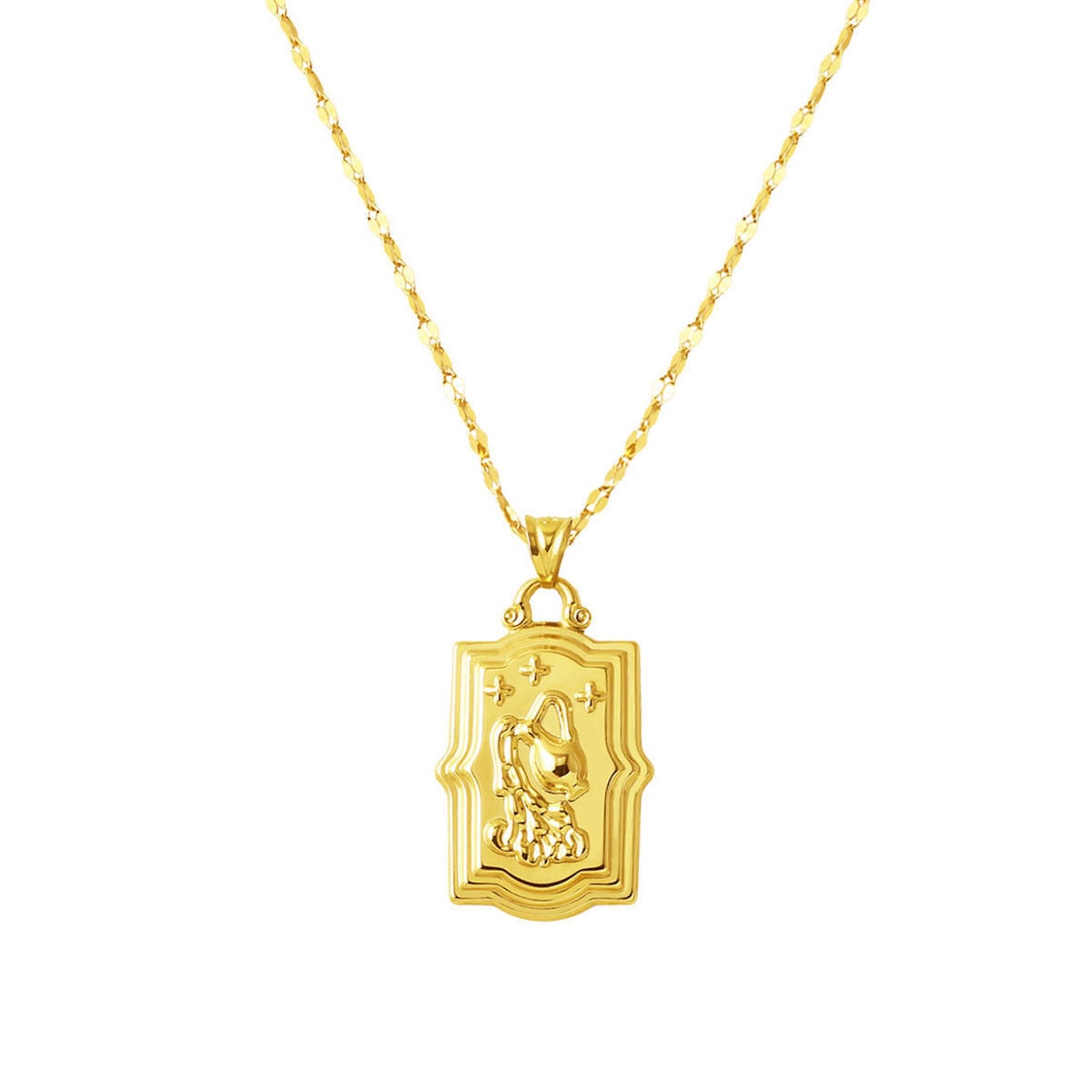 14K Yellow Gold Retro Aquarius Zodiac Necklace