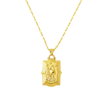 14K Yellow Gold Retro Aquarius Zodiac Necklace