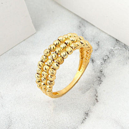 14K Yellow Gold 3 Row Ball Ring