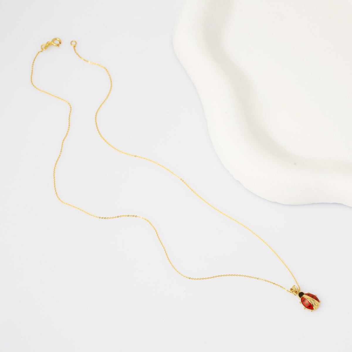 14K Yellow Gold Ladybug Enamel Pendant