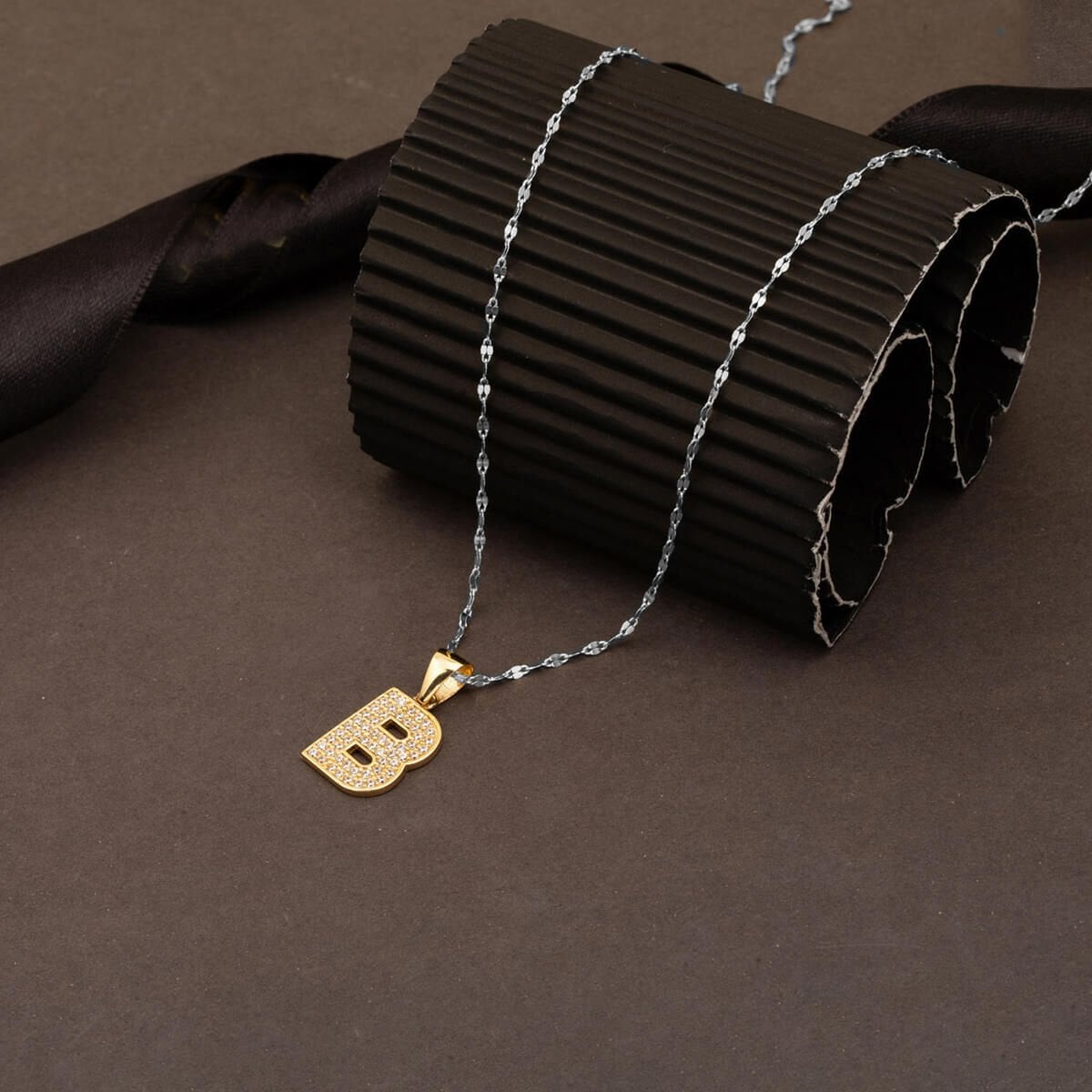 14K Yellow Gold Initial B Cubic Zirconia Pendant