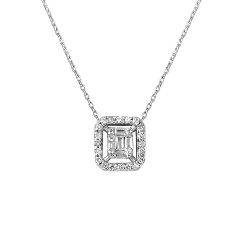 14K White Gold 0.20 Ct Diamond Baguette Necklace