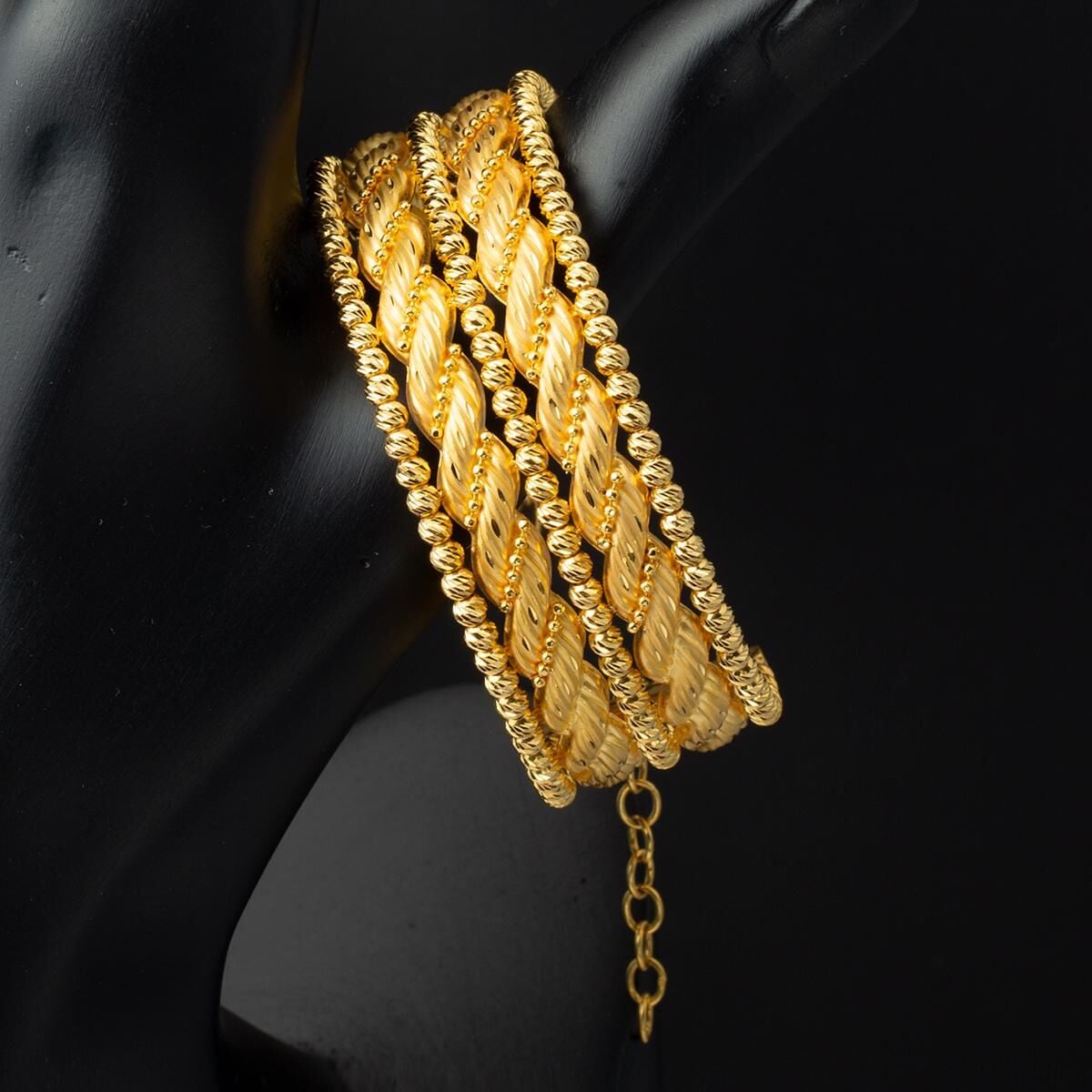 22K Yellow Gold Bead Wide Cuff Hinged Cuff Bangle (35 g)