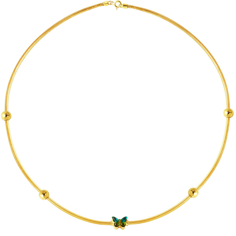 14K Yellow Gold Colored Butterfly Italian Enamel Necklace
