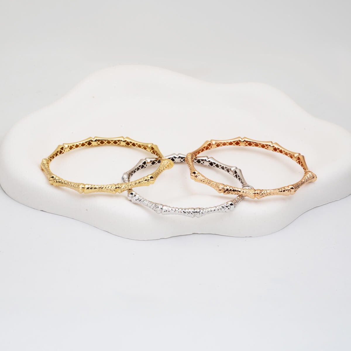 14K White Gold Sparkling Hinged Cuff Bracelet