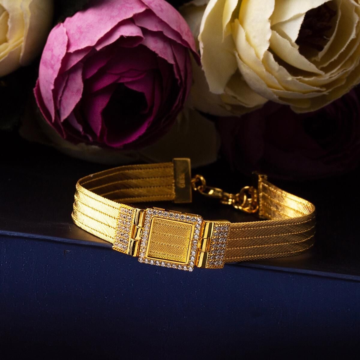 22K Yellow Gold Trabzon Mesh Belt Cubic Zirconia Bracelet